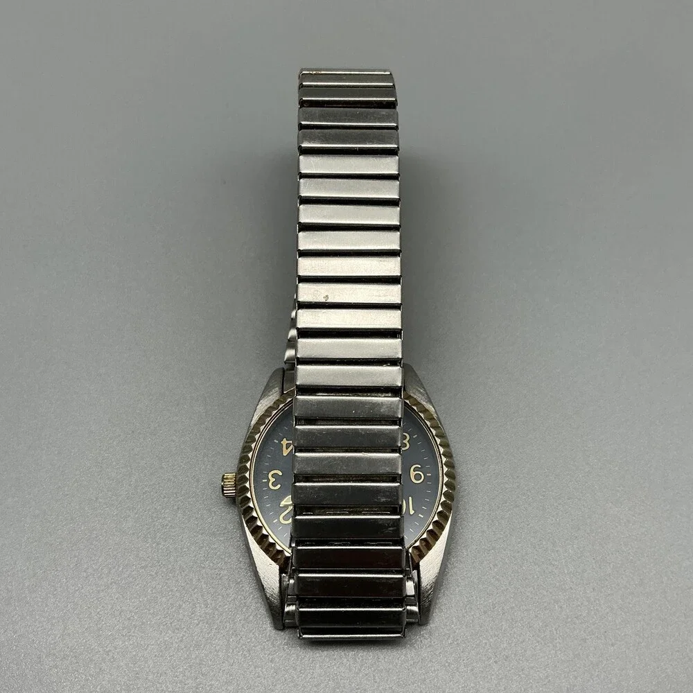 Consort Mens Watch 35mm Black Dial Two Tone Fluted Bezel Stretch New Battery